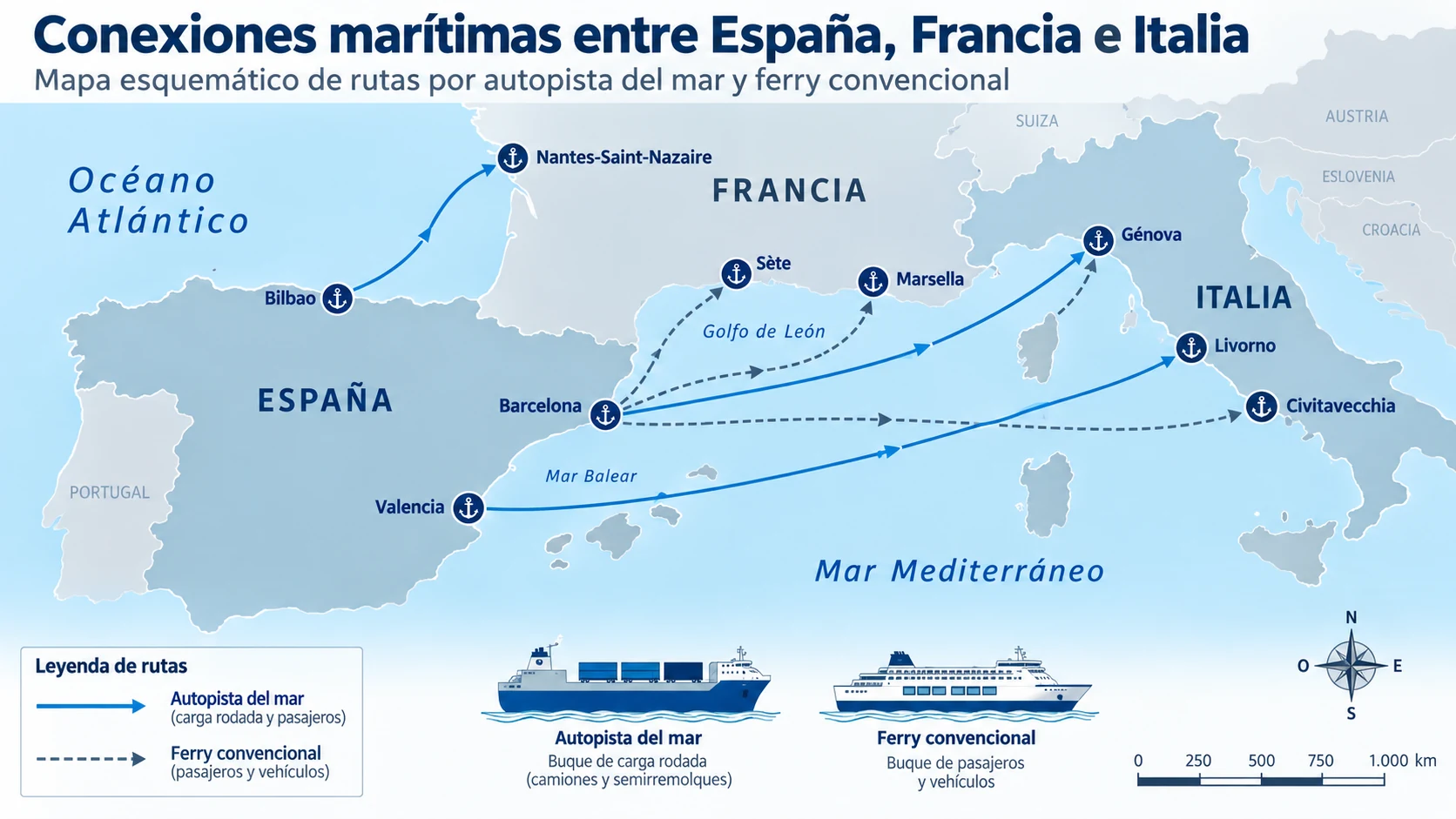 Qué es una autopista del mar (y qué la diferencia de un ferry)