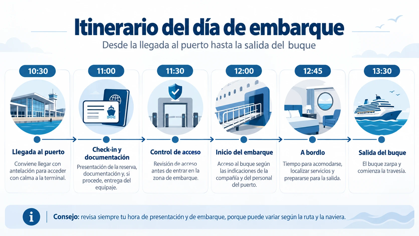 El día de embarque, hora a hora