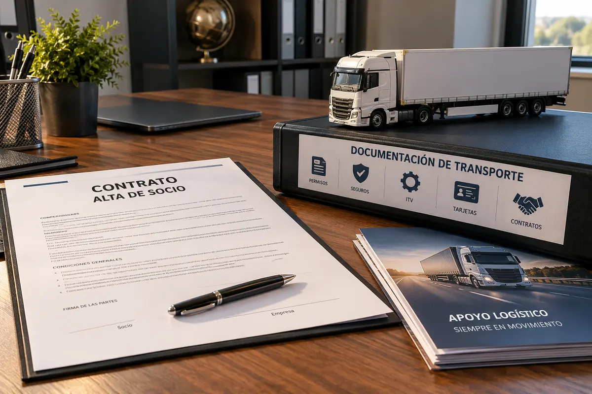 Contrato de alta de socio de una cooperativa de transporte sobre la mesa