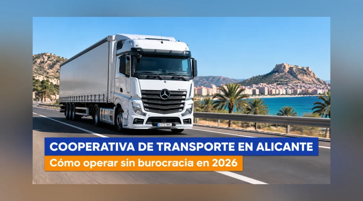 Cooperativa de transporte en Alicante: camión en autovía con el castillo de Santa Bárbara al fondo