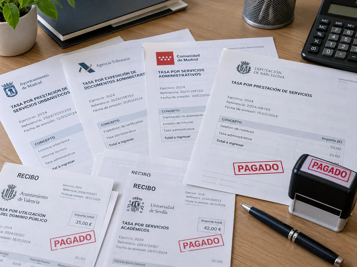 Recibos de tasas administrativas pagadas para la tarjeta de transporte