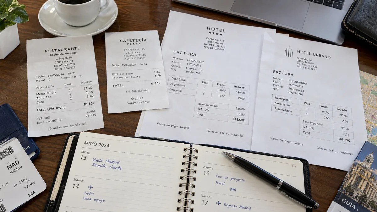 Facturas de hotel y tickets para justificar las dietas y gastos de manutención del transportista