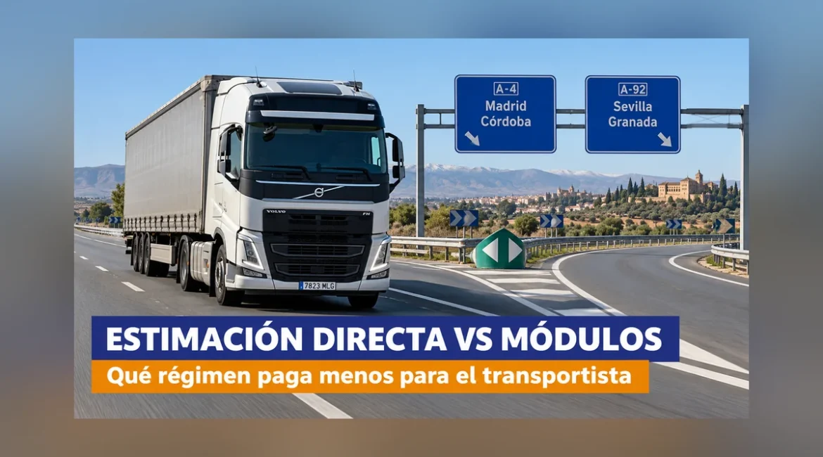 Estimación directa vs módulos para el transportista: camión en autovía con señalización española