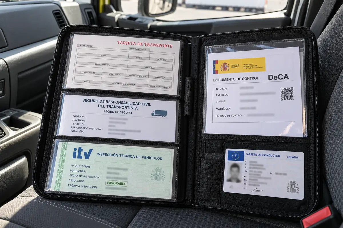 Carpeta con la documentación obligatoria del transportista para una inspección de transporte