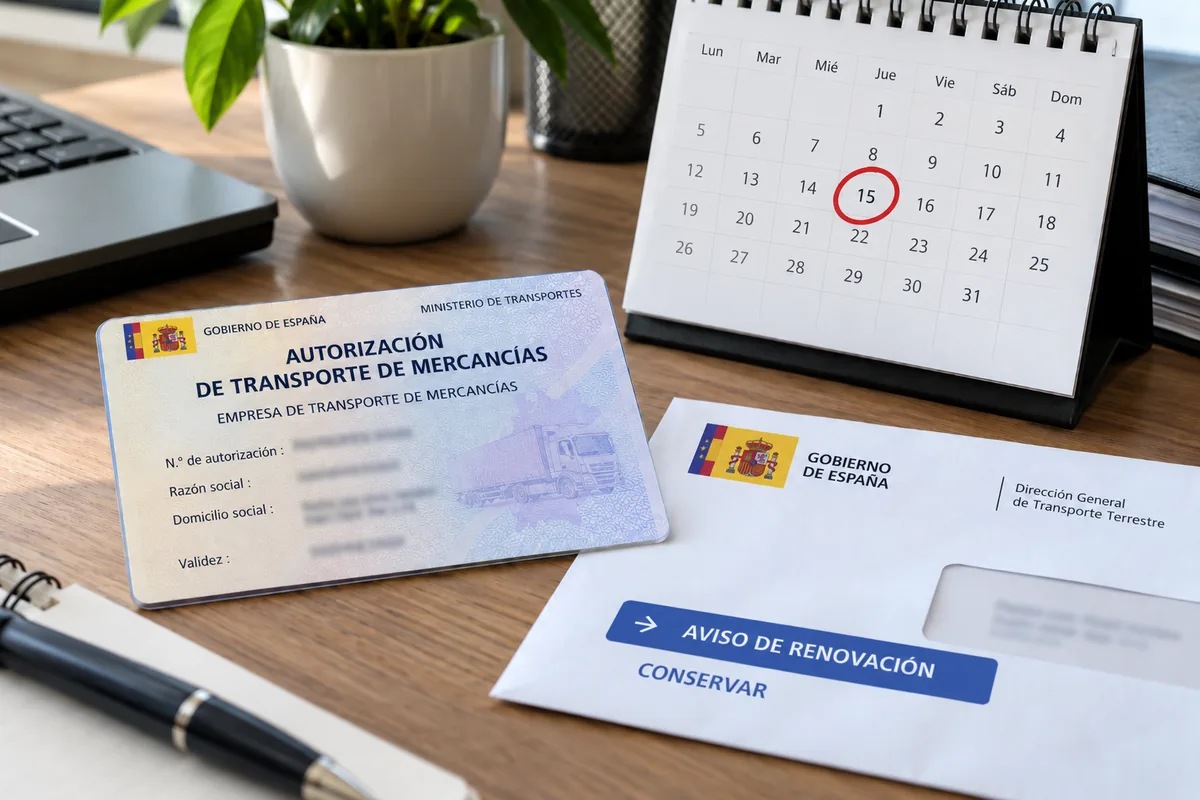 Aviso de renovación de la tarjeta de transporte junto a un calendario con la fecha marcada en rojo