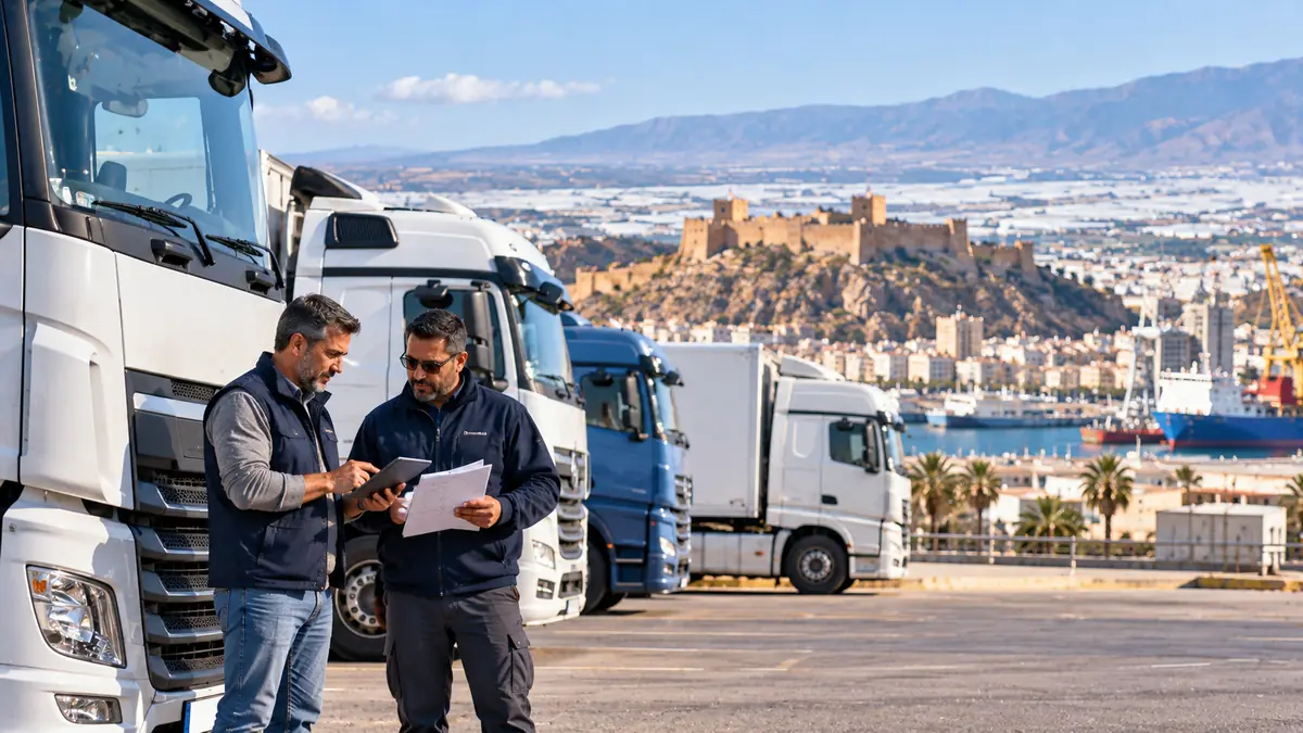 Flota de una cooperativa de transporte en Almería