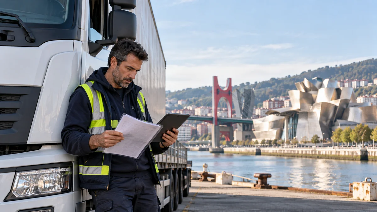 Transportista obteniendo la tarjeta de transporte de mercancías en Bilbao
