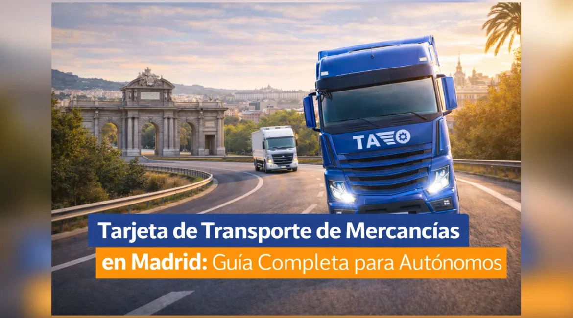 Tarjeta de transporte de mercancías en Madrid: camión en una vía de Madrid