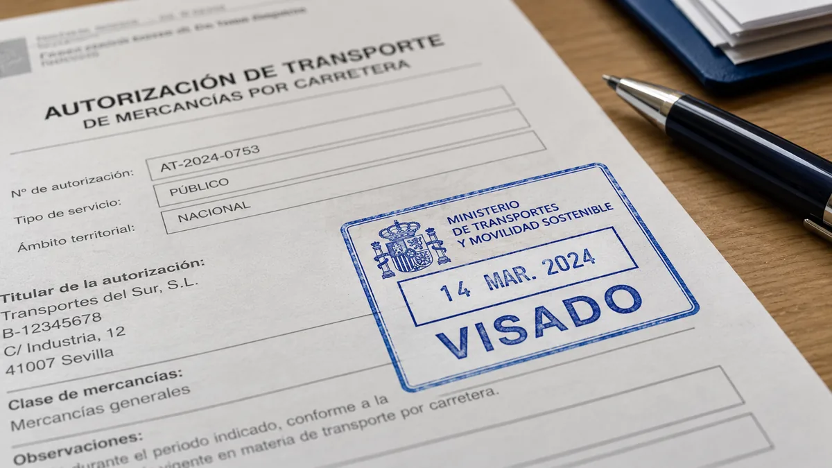 Autorización de transporte de mercancías con el sello de visado del Ministerio de Transportes